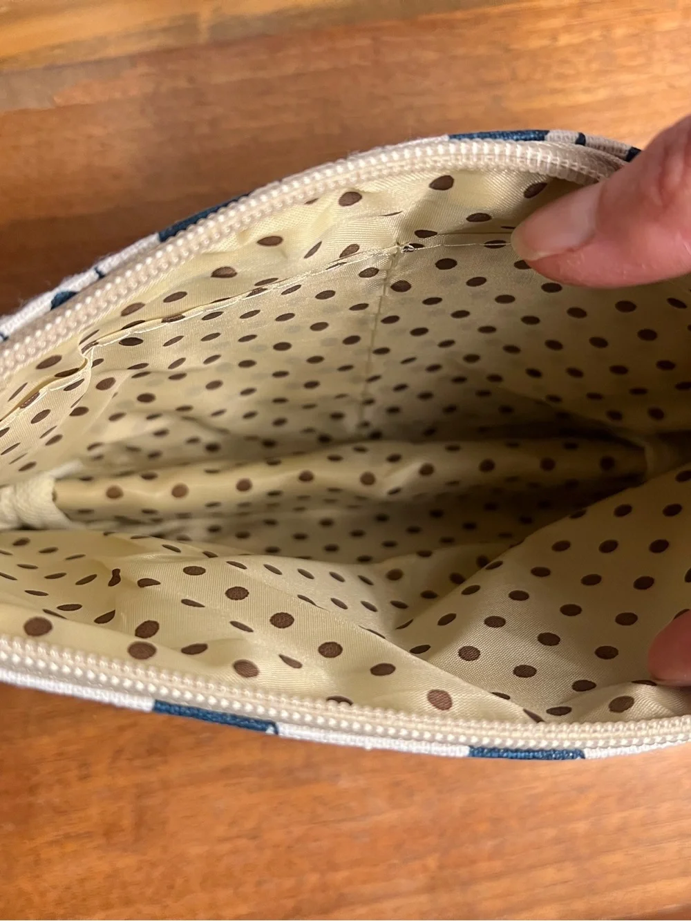 Handmade Natural Style Polar Bear Canvas Cosmetic Pouch in Navy and Cream